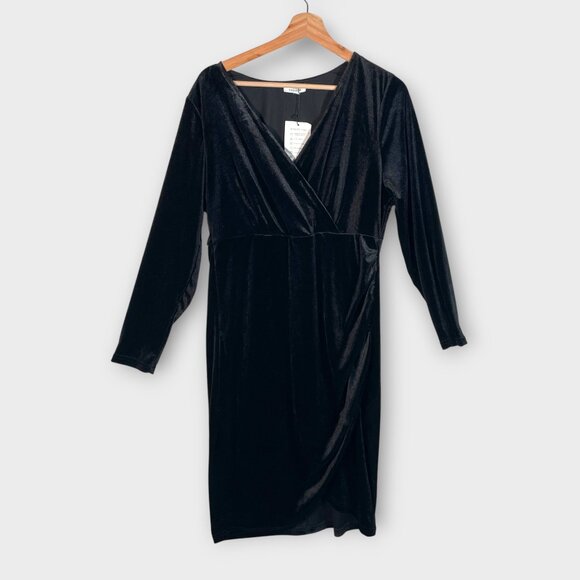 Elegant Black Velvet Wrap Dress - Picture 4 of 10